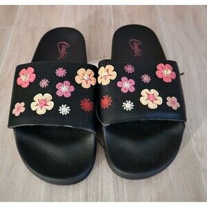 Candie's Women's Sandals Size L (9-10) Summer Floral Casual Black Slide NWT